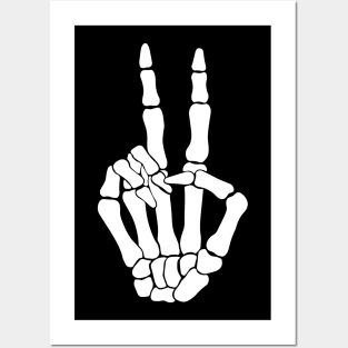 Skeleton Peace Sign Hand Hippie Halloween Posters and Art